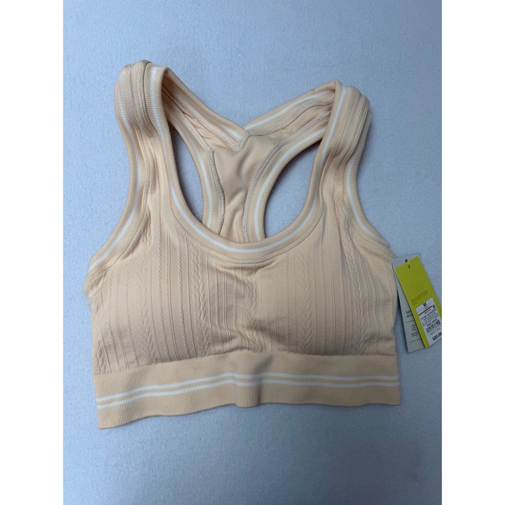 All in Motion Women Cable Knit Light Support Sports Bra Peach Yellow M NWT